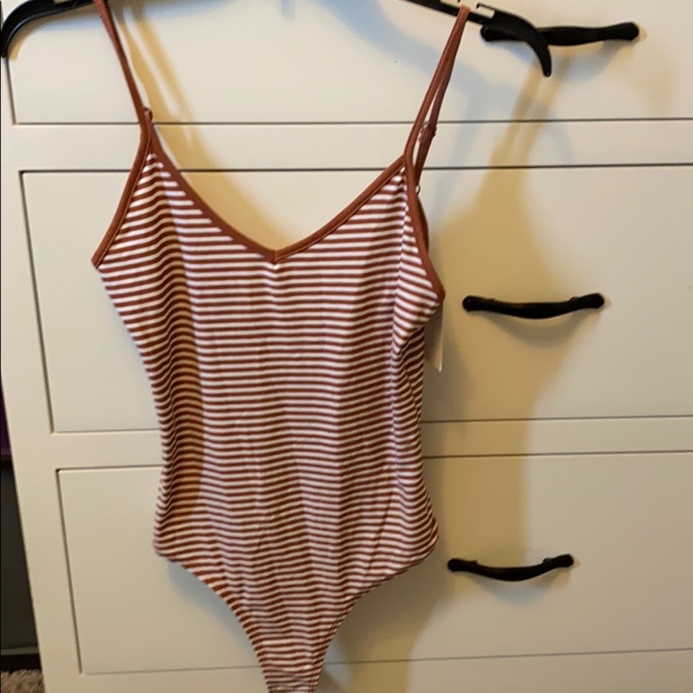 Rust and White Striped Bodysuit